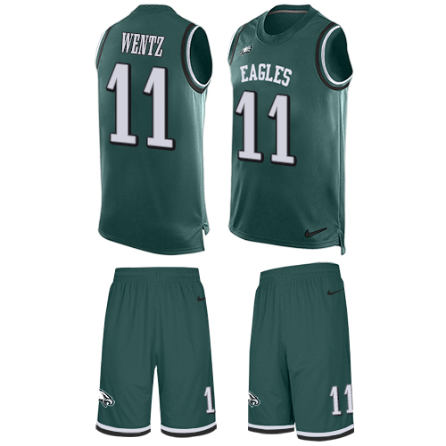 Nike Eagles #11 Carson Wentz Midnight Green Team Color Men's Stitched NFL Limited Tank Top Suit Jersey - Click Image to Close